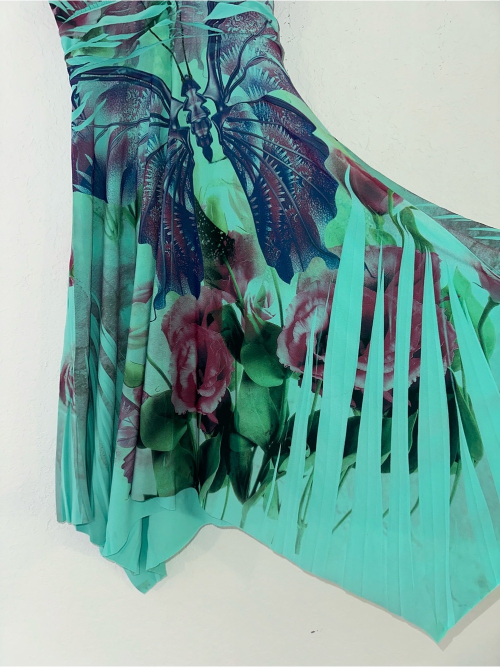 Kisses & Hugs Medium Teal Purple Floral Y2K Sweetheart Summer Preppy Mini Dress - Picture 5 of 7
